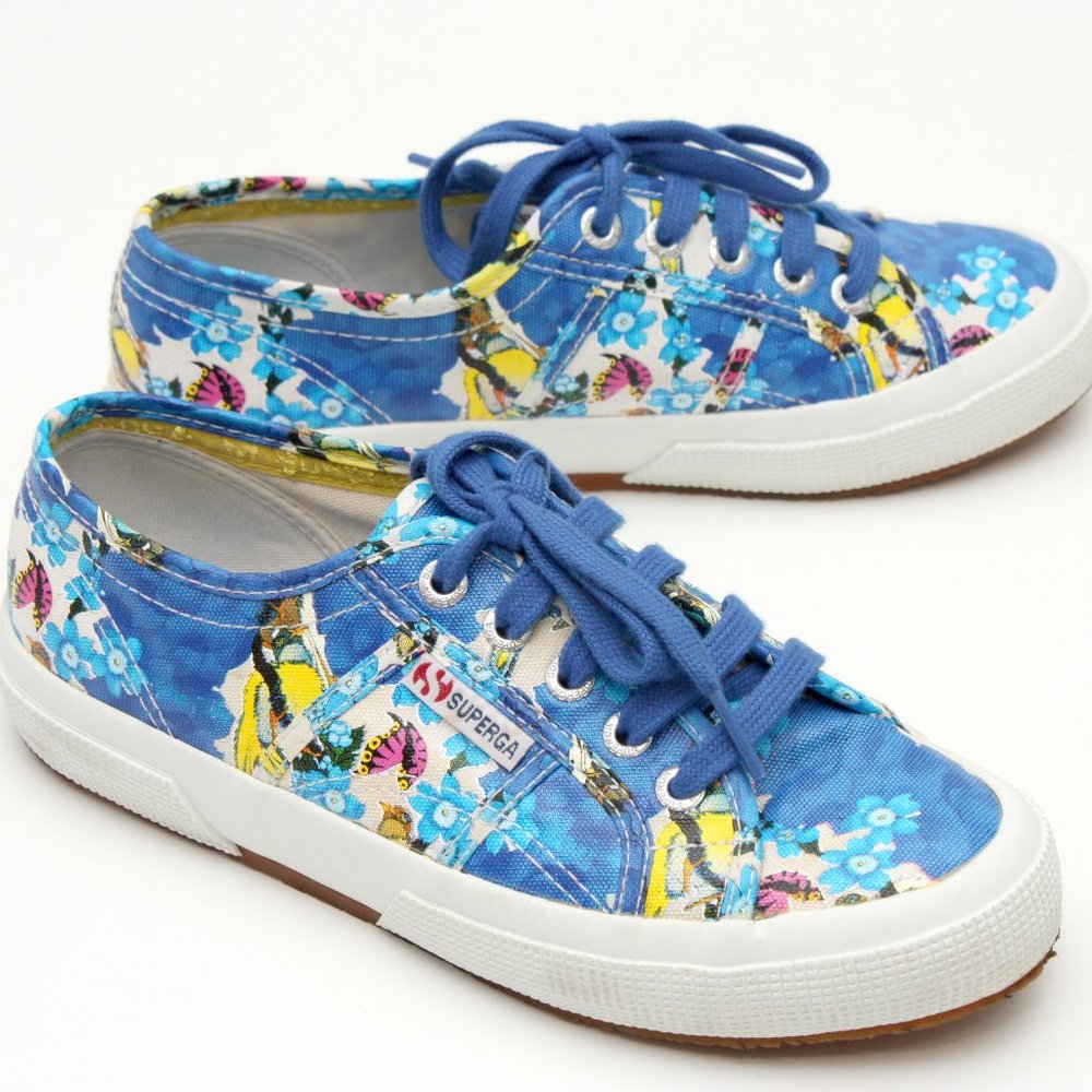 Superga Women's Floral Print Lace up Sneakers US Womens Size 6 Blue